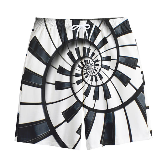 Spiral Piano Keyboard Print Cotton Shorts