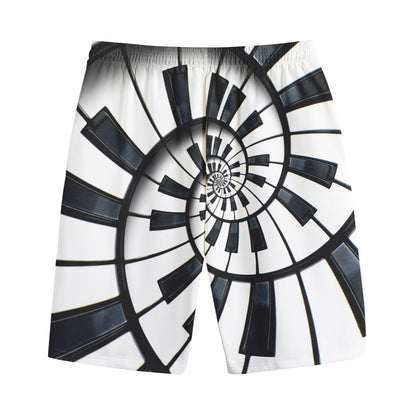 Spiral Piano Keyboard Print Cotton Shorts