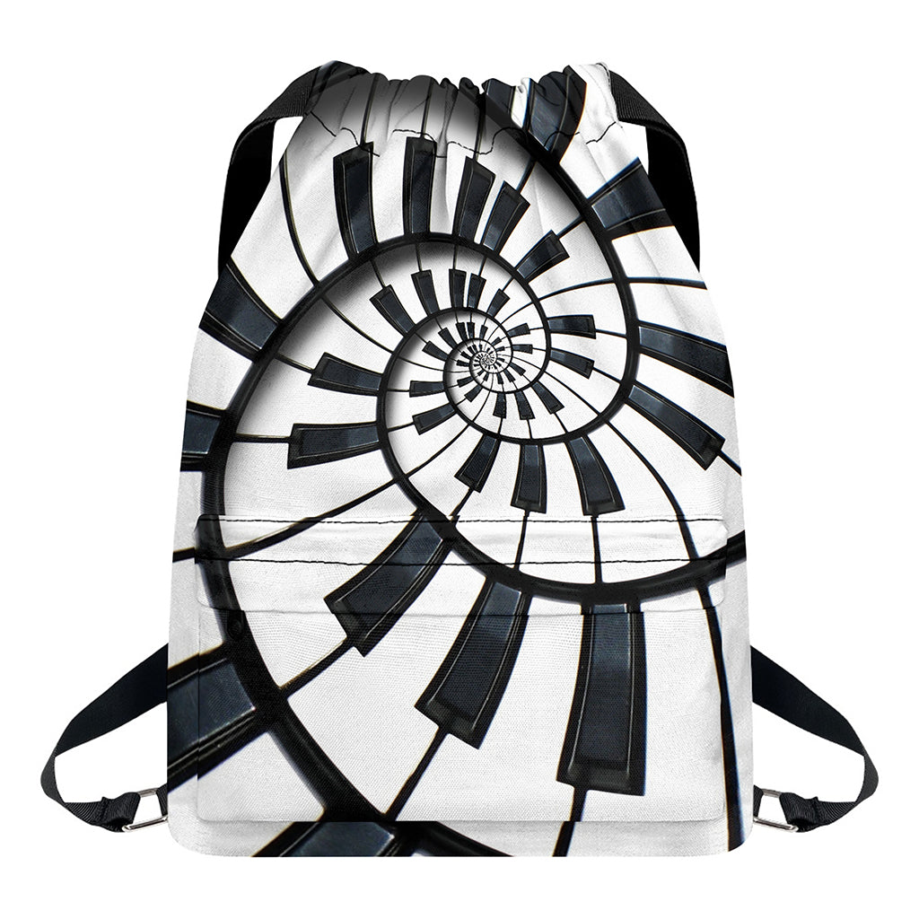 Spiral Piano Keyboard Print Drawstring Backpack