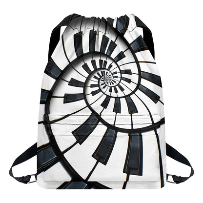 Spiral Piano Keyboard Print Drawstring Backpack