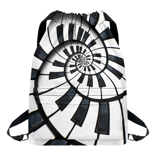 Spiral Piano Keyboard Print Drawstring Backpack