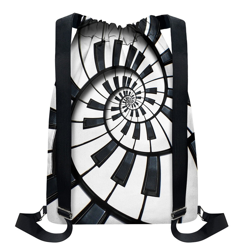 Spiral Piano Keyboard Print Drawstring Backpack
