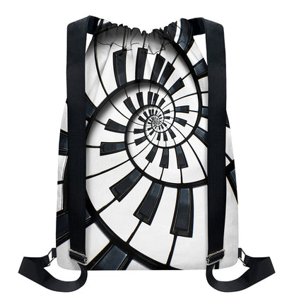 Spiral Piano Keyboard Print Drawstring Backpack