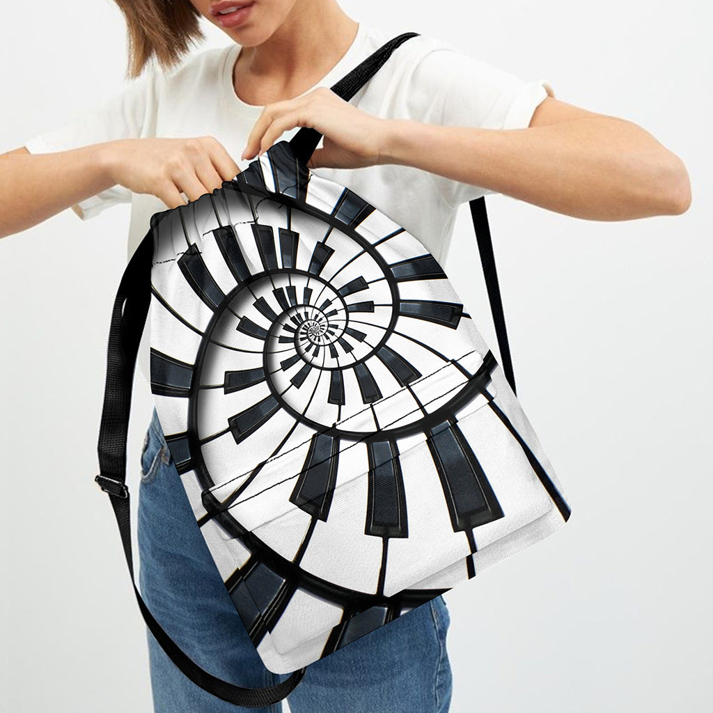 Spiral Piano Keyboard Print Drawstring Backpack