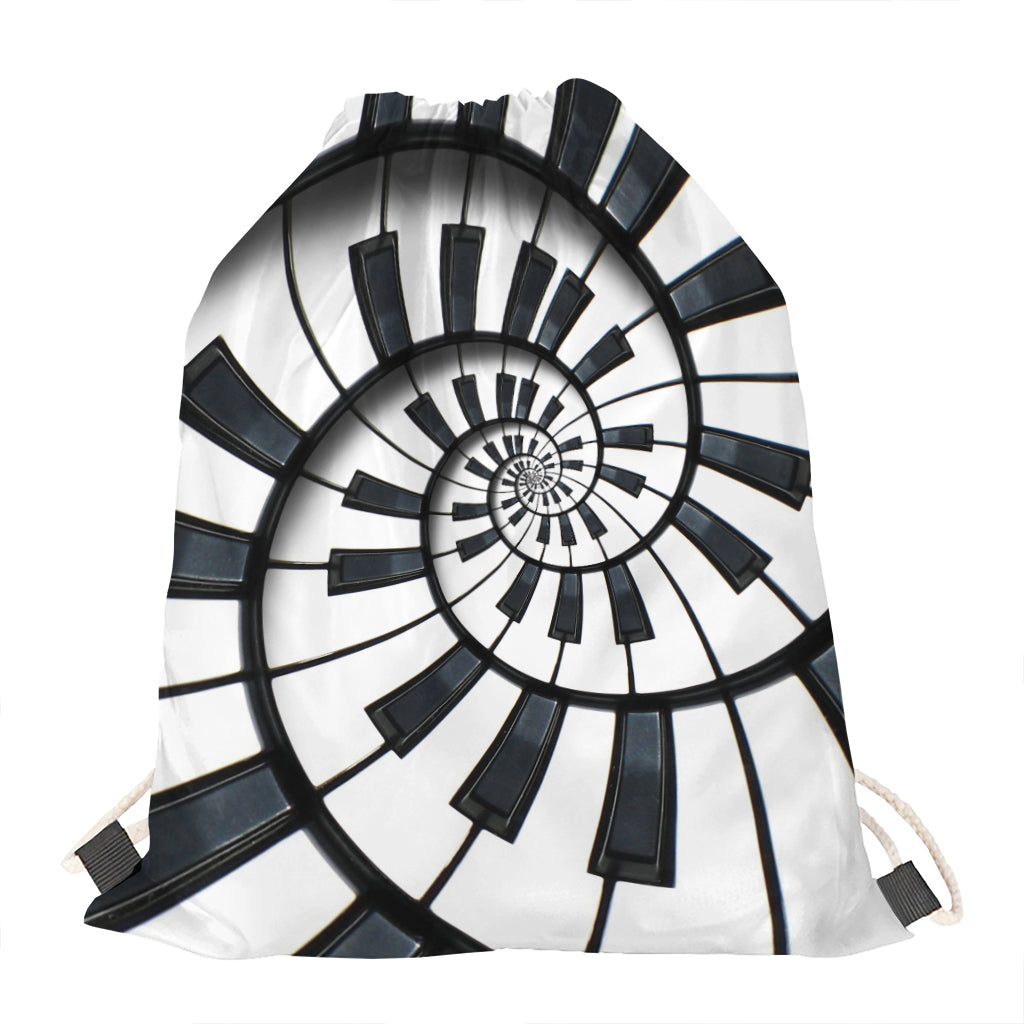Spiral Piano Keyboard Print Drawstring Bag