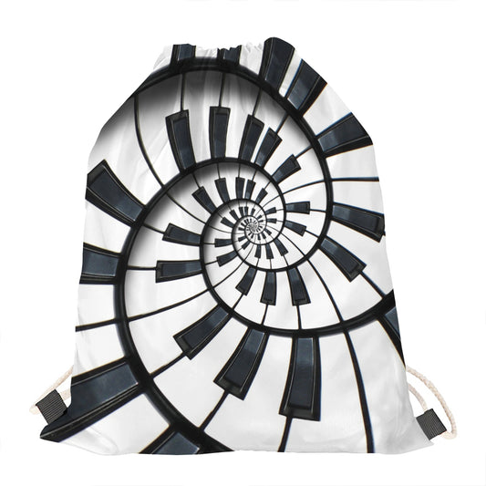 Spiral Piano Keyboard Print Drawstring Bag