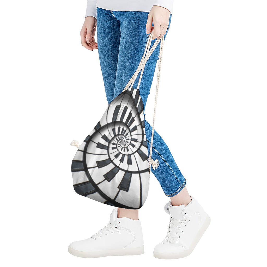 Spiral Piano Keyboard Print Drawstring Bag