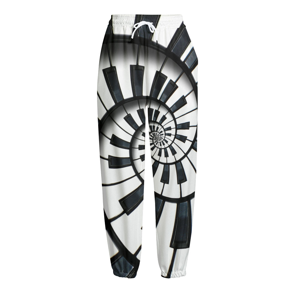 Spiral Piano Keyboard Print Fleece Lined Knit Pants