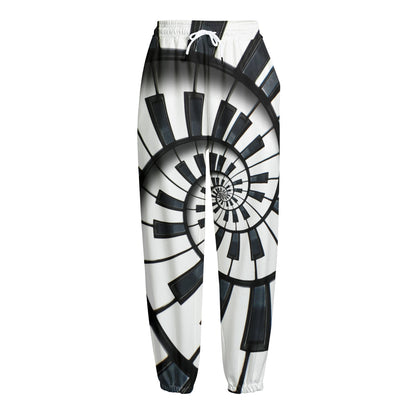 Spiral Piano Keyboard Print Fleece Lined Knit Pants