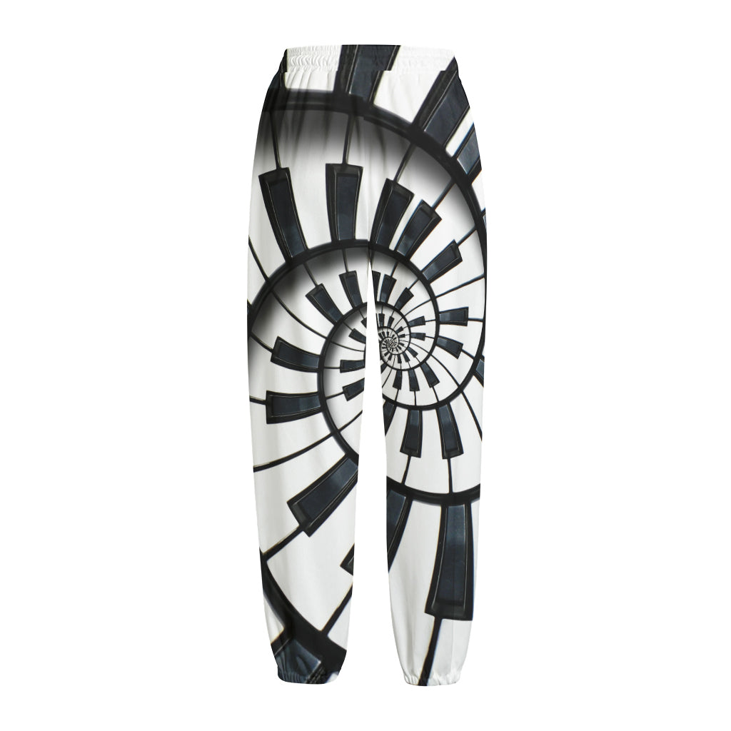Spiral Piano Keyboard Print Fleece Lined Knit Pants