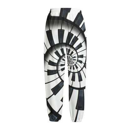 Spiral Piano Keyboard Print Fleece Lined Knit Pants