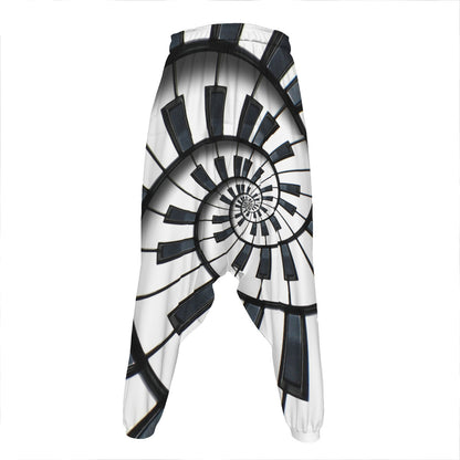 Spiral Piano Keyboard Print Hammer Pants
