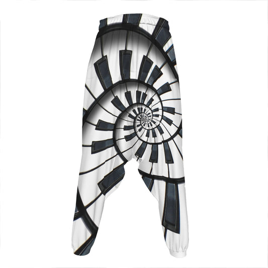 Spiral Piano Keyboard Print Hammer Pants