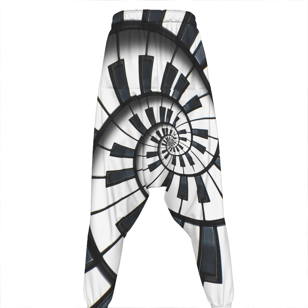 Spiral Piano Keyboard Print Hammer Pants