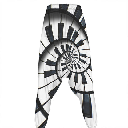 Spiral Piano Keyboard Print Hammer Pants