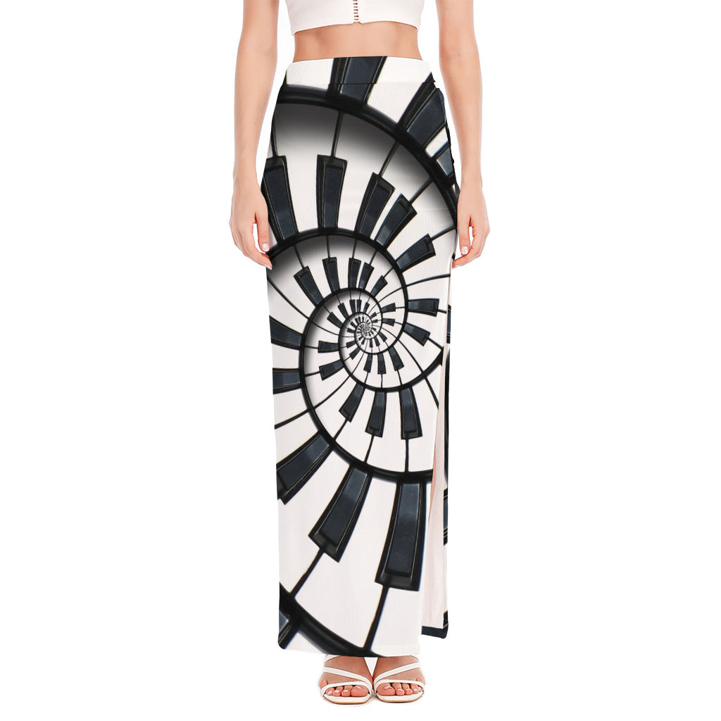 Spiral Piano Keyboard Print High Slit Maxi Skirt