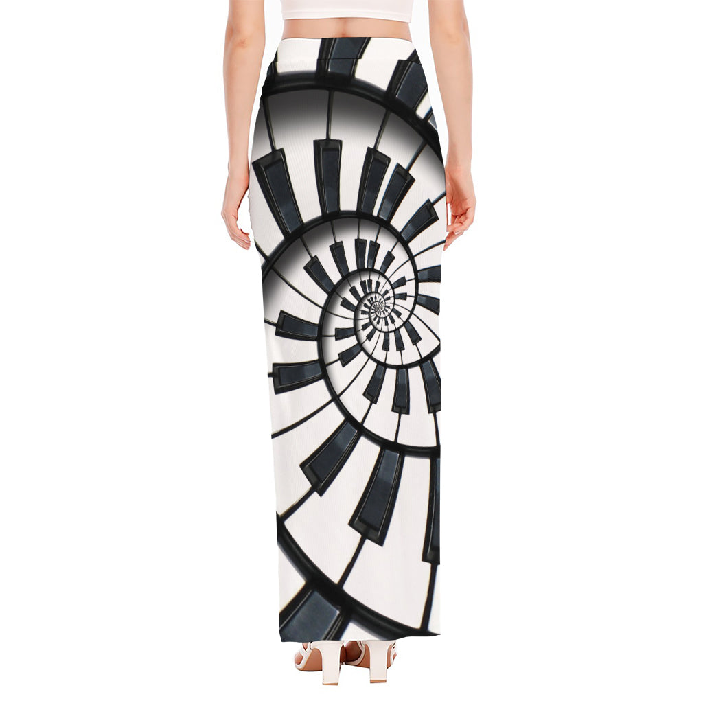 Spiral Piano Keyboard Print High Slit Maxi Skirt