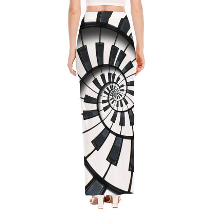 Spiral Piano Keyboard Print High Slit Maxi Skirt