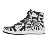 Spiral Piano Keyboard Print High Top Leather Sneakers