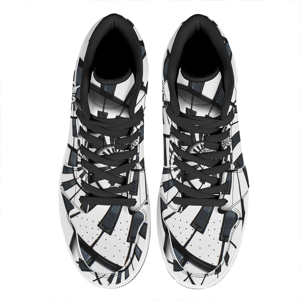 Spiral Piano Keyboard Print High Top Leather Sneakers
