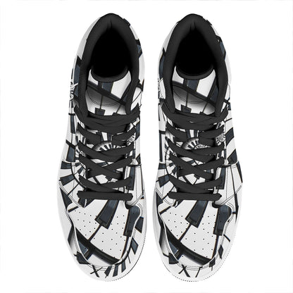 Spiral Piano Keyboard Print High Top Leather Sneakers