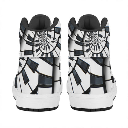 Spiral Piano Keyboard Print High Top Leather Sneakers