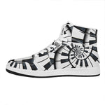 Spiral Piano Keyboard Print High Top Leather Sneakers