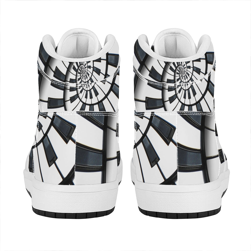 Spiral Piano Keyboard Print High Top Leather Sneakers