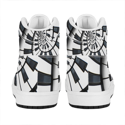 Spiral Piano Keyboard Print High Top Leather Sneakers