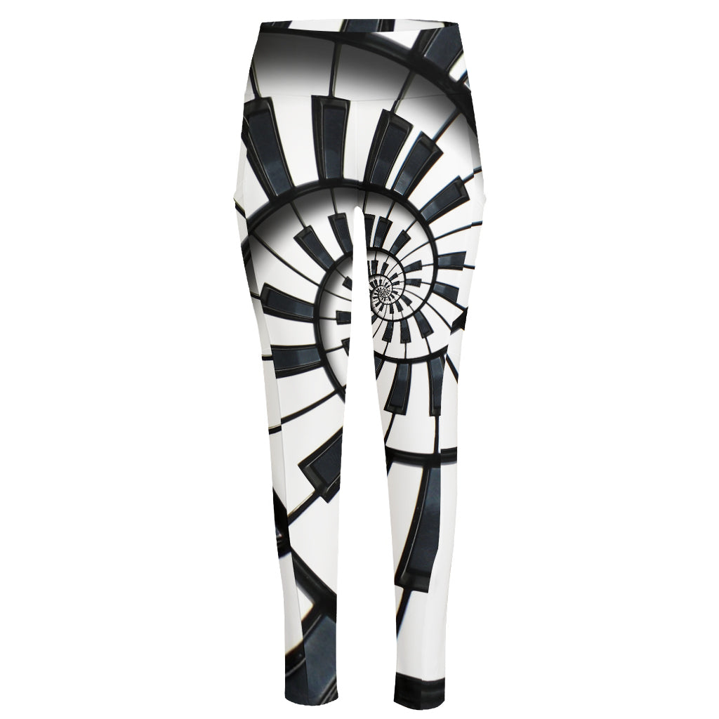 Spiral Piano Keyboard Print High-Waisted Pocket Leggings