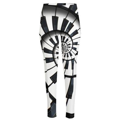 Spiral Piano Keyboard Print High-Waisted Pocket Leggings
