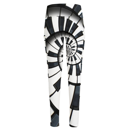 Spiral Piano Keyboard Print High-Waisted Pocket Leggings