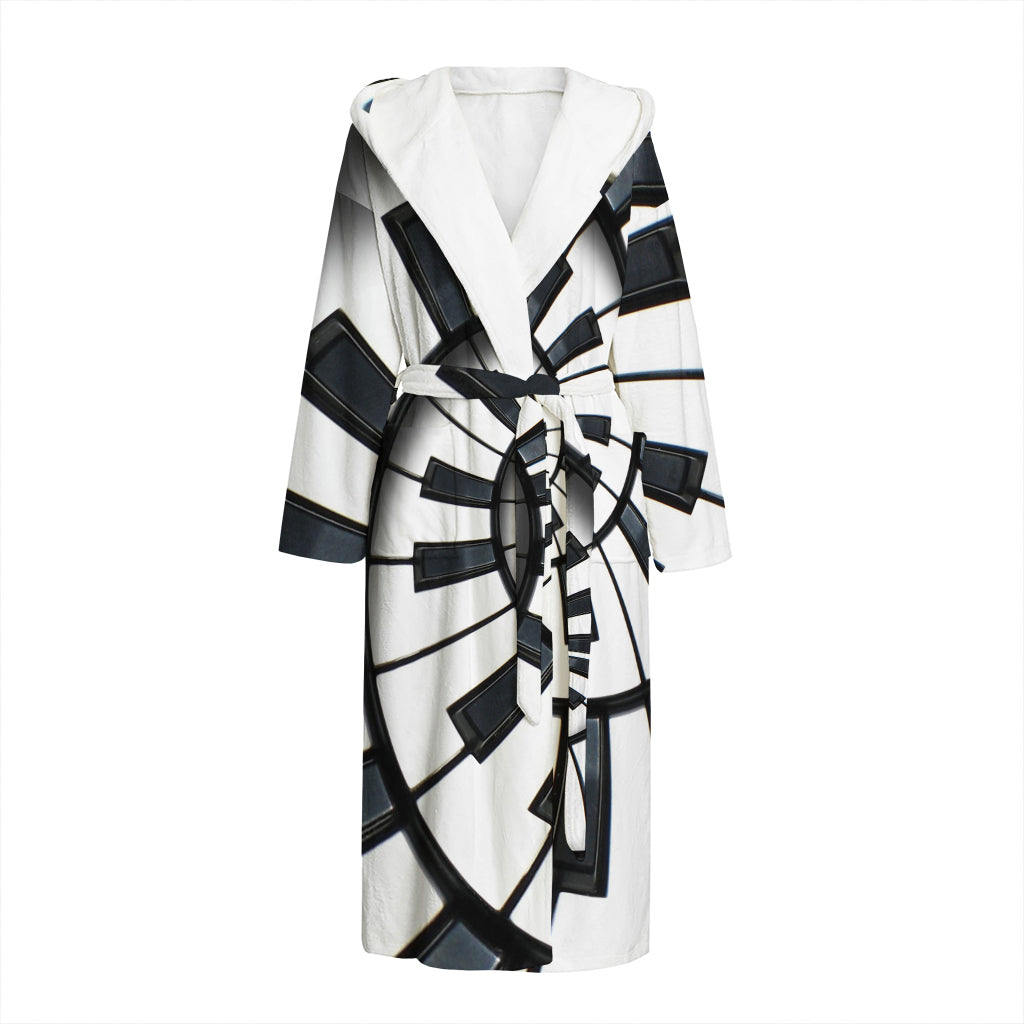 Spiral Piano Keyboard Print Hooded Bathrobe