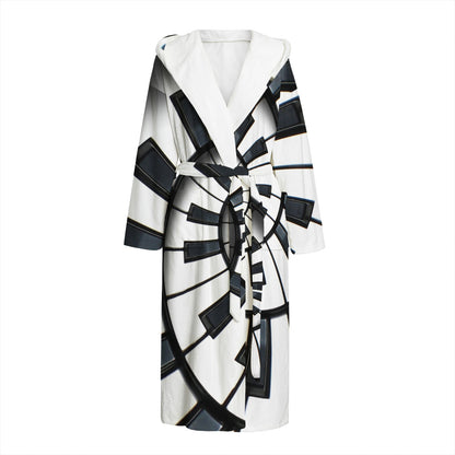 Spiral Piano Keyboard Print Hooded Bathrobe