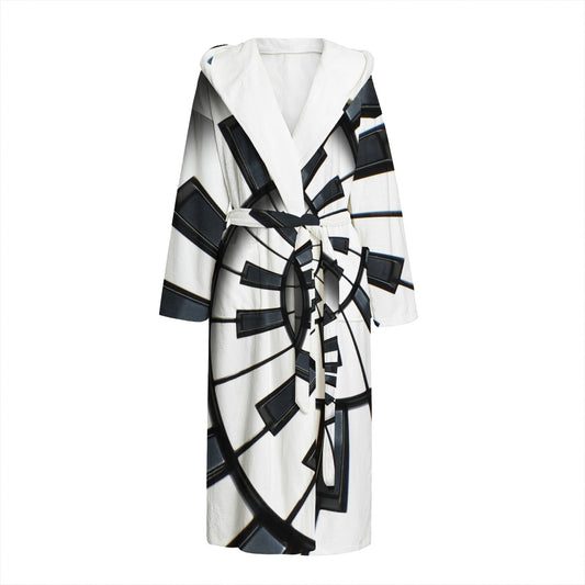 Spiral Piano Keyboard Print Hooded Bathrobe