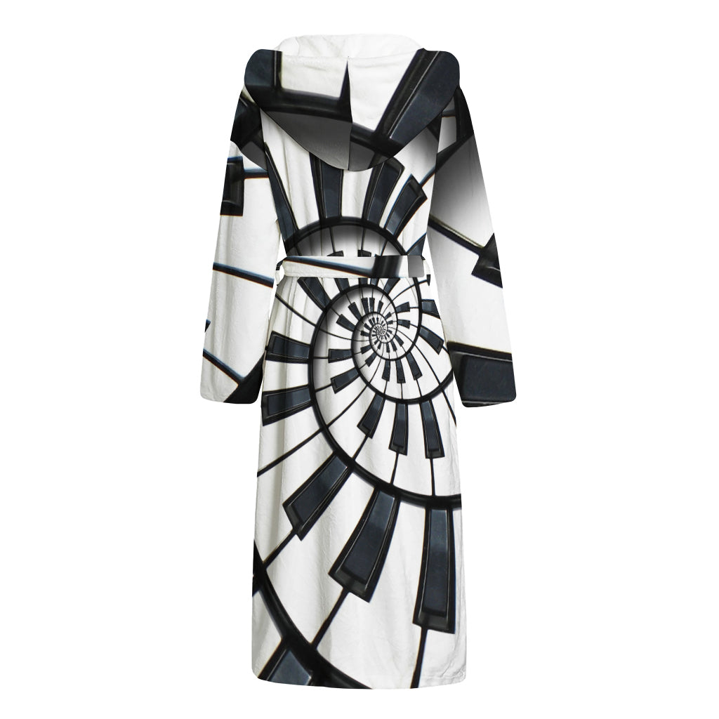 Spiral Piano Keyboard Print Hooded Bathrobe