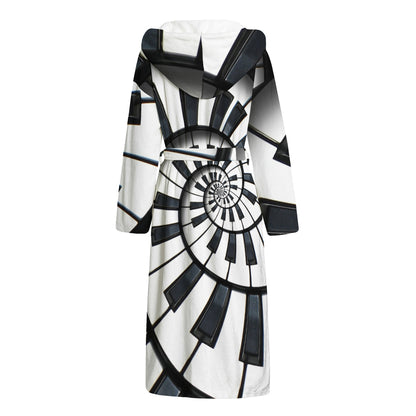 Spiral Piano Keyboard Print Hooded Bathrobe