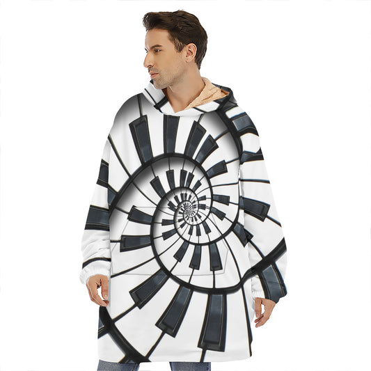 Spiral Piano Keyboard Print Hoodie Blanket