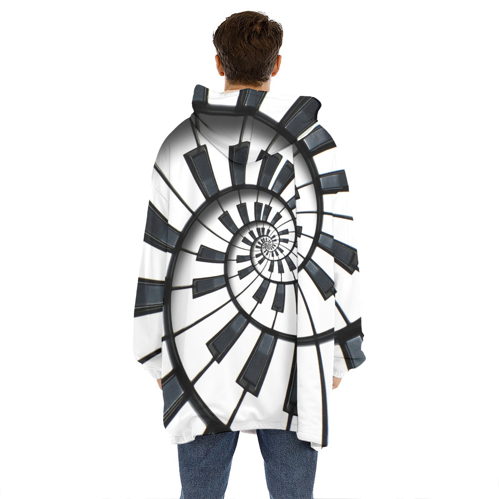 Spiral Piano Keyboard Print Hoodie Blanket