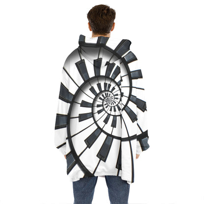 Spiral Piano Keyboard Print Hoodie Blanket