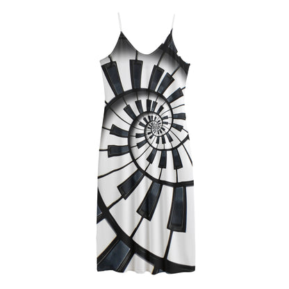 Spiral Piano Keyboard Print Jersey Midi Cami Dress
