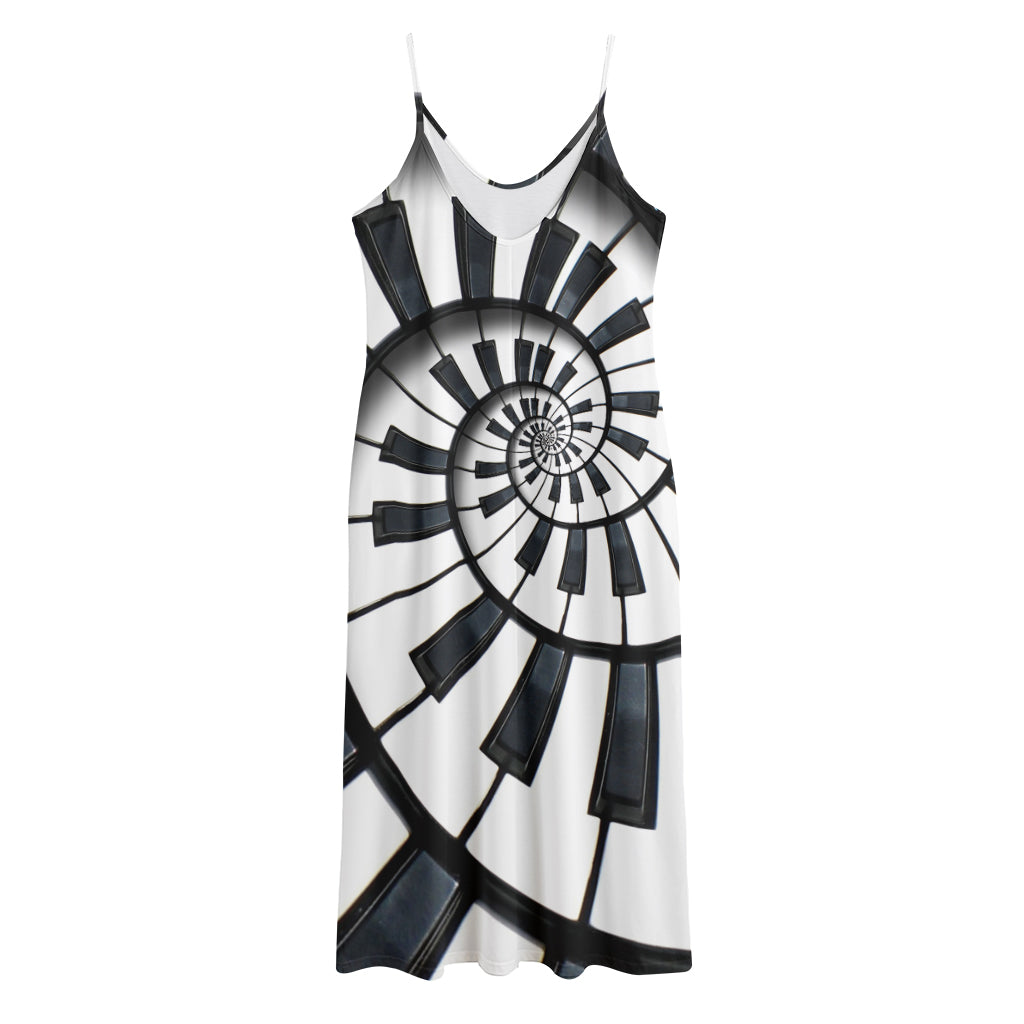 Spiral Piano Keyboard Print Jersey Midi Cami Dress