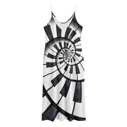 Spiral Piano Keyboard Print Jersey Midi Cami Dress