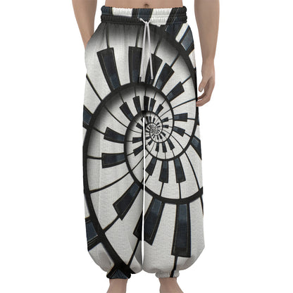 Spiral Piano Keyboard Print Lantern Pants