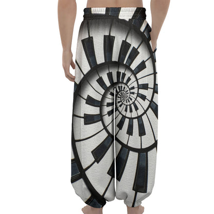 Spiral Piano Keyboard Print Lantern Pants