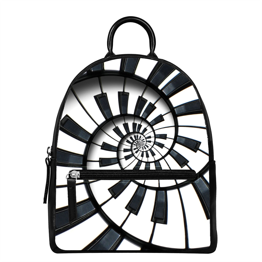Spiral Piano Keyboard Print Leather Backpack