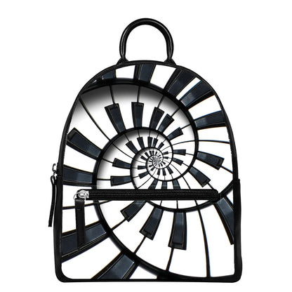Spiral Piano Keyboard Print Leather Backpack