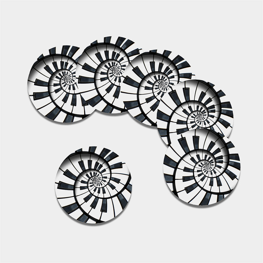 Spiral Piano Keyboard Print Leather Coaster Set