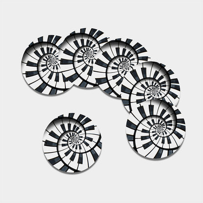 Spiral Piano Keyboard Print Leather Coaster Set
