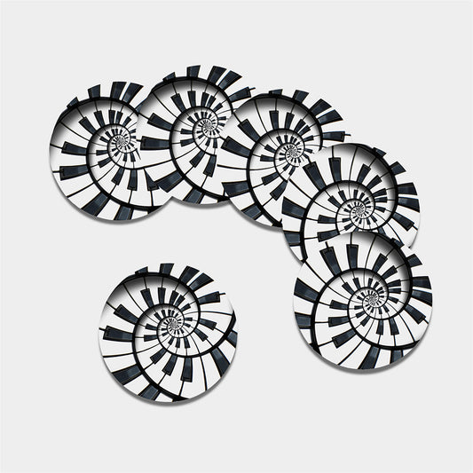 Spiral Piano Keyboard Print Leather Coaster Set